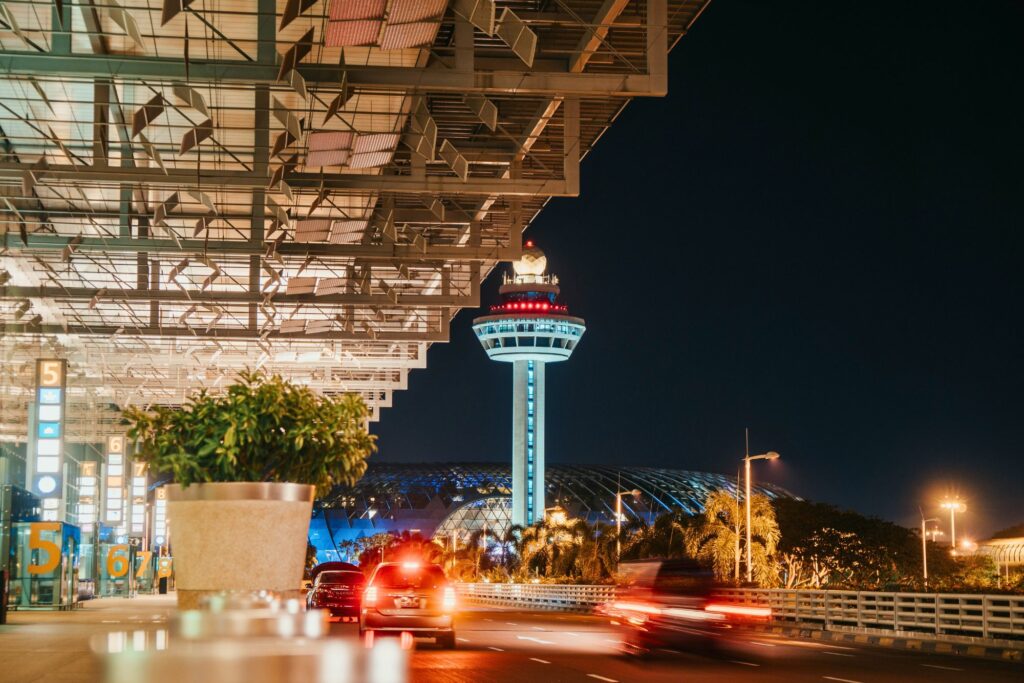 Changi Airport Singapore Night Control Tower Terminal