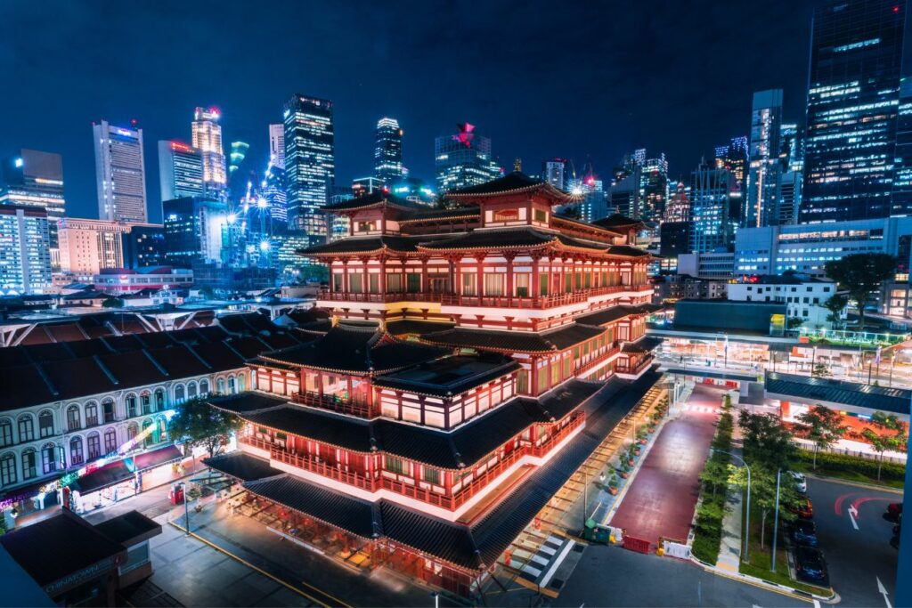 Buddha Tooth Relic Temple Night Cityscape Singapore