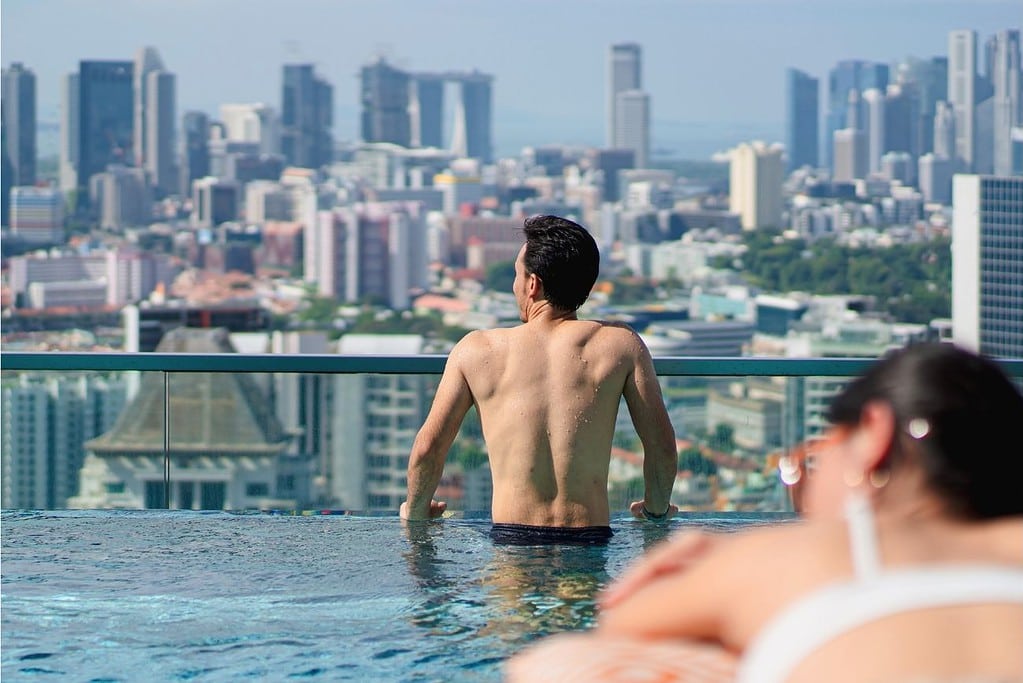 Singapore City Skyline Rooftop Infinity Pool