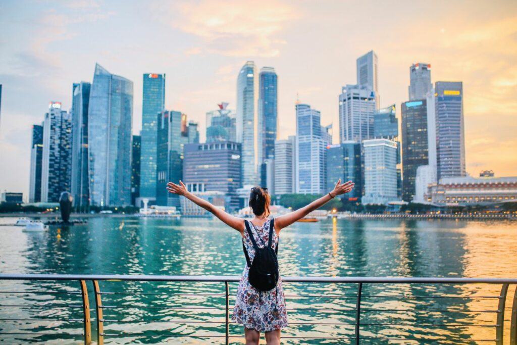 Young Traveler Woman Skyline Marina Bay Singapore