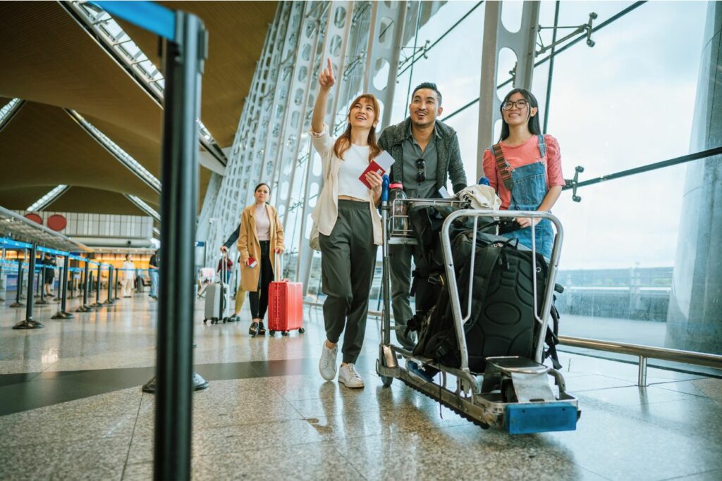 Asian Family Luggage Trolley Airport
