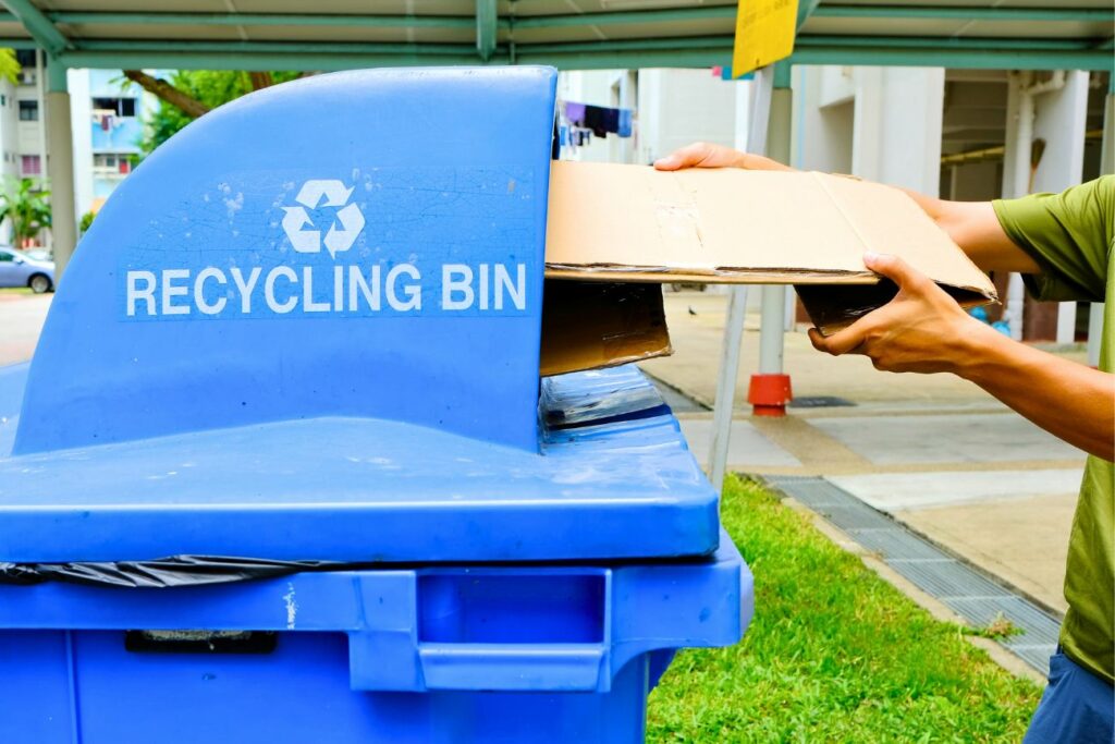 Flattened Cardboard Box Blue Recycling Bin