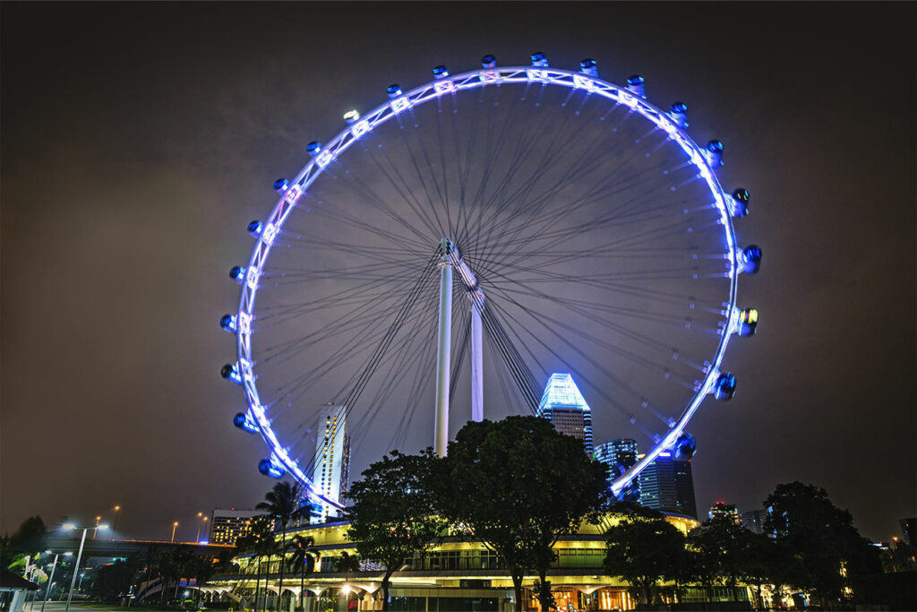 Night Photography Singapore Flyer Cloudy