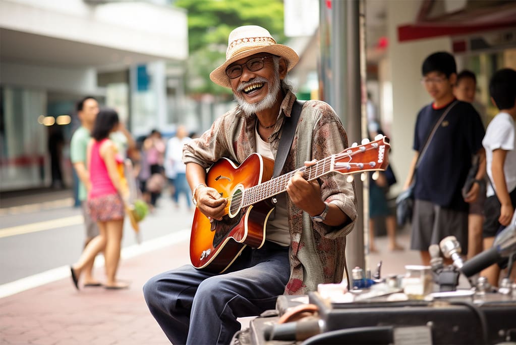 Old Man Busking Singapore