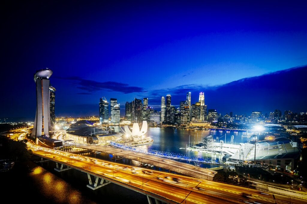 Singapore Marina Bay Sands Helix Bridge City Skyline
